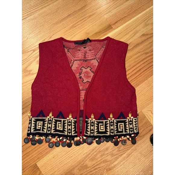 Andrea Jovine Wool Beaded Sweater Top Shirt Vest Small Vintage Red - Picture 8 of 12